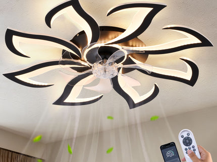 Flower Ceiling Fan With Remote Controlled LED Light, Flush Mount DC Motor Fan