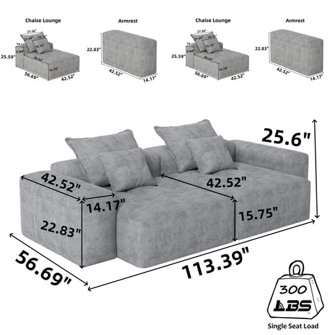 Modern Oversized Diy Combination Modular Sectional Sofa & Pillows