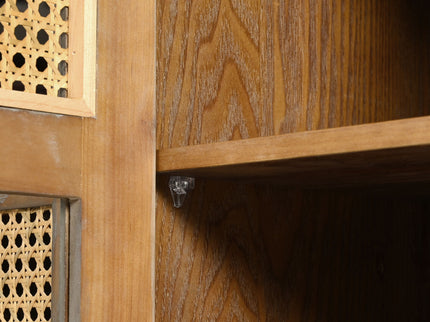 Retro Industrial 4 Door Sideboard With Large Storage, Rattan And Glass Doors