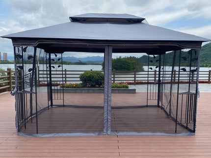 Patio Gazebo Tent With Ventilated Double Roof And Mosquito Net For Backyard Or Garden