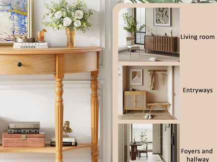 Half Moon Console Table With Drawer & Shelf