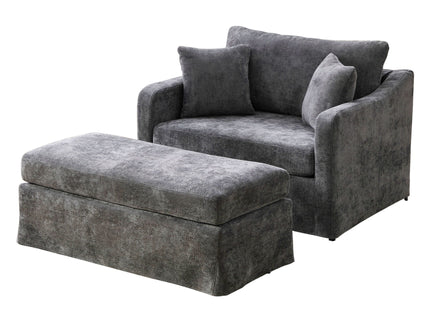 Accent Chair With Ottoman, Includes 2 Bolster Pillows