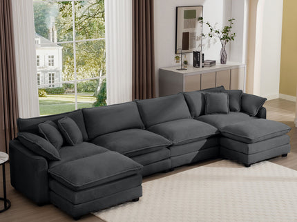Modular Oversized Cushion Sofa With Ottoman, Low Back, Deep Seating Sofa Set