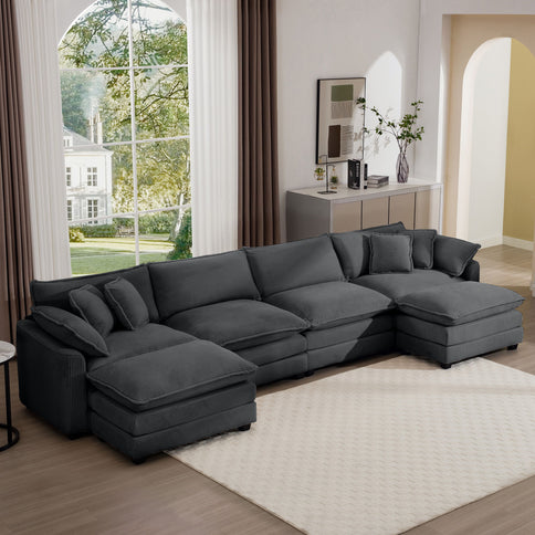 Modular Oversized Cushion Sofa With Ottoman, Low Back, Deep Seating Sofa Set