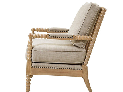 Arm Chair With Open Back Spindle Design, Padded Armrests