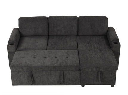 Convertible L Shaped Sofa Couch With Storage, Cup Holders, USB Ports