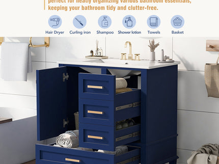 Bathroom Vanity, Modern Bathroom Cabinet With Sink Combo Set, Bathroom Storage Cabinet With A Soft Closing Door And 3 Drawers, Solid Wood Frame
