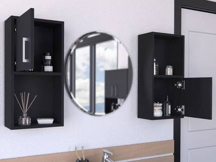 Wall Mounted Bathroom Medicine Cabinet Eak Two Doors, Two Shelves - Black
