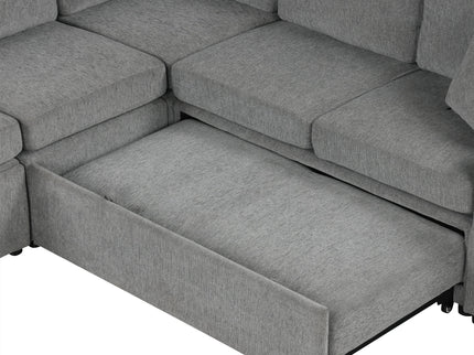 Modern U-Shaped Sectional Sofa Convertible Pull-Out Sofa Bed With USB Ports And Cup Holders