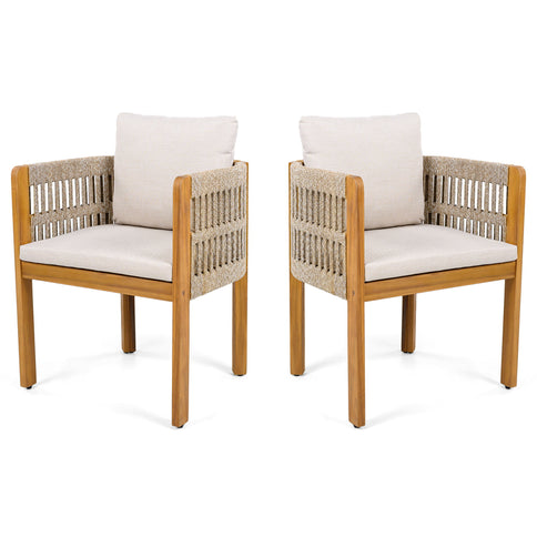 Outdoor Dining Chairs With Mix Rope Handles (Set of 2)