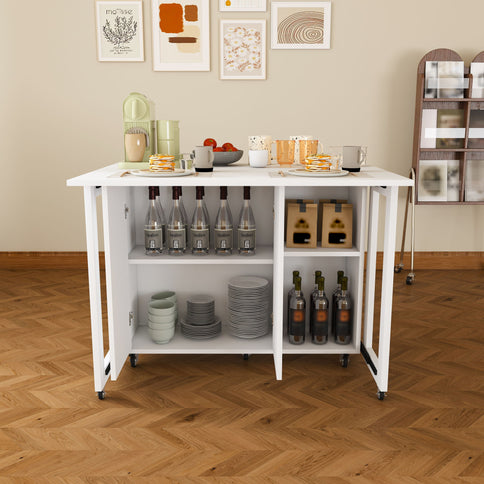 3 In 1 Foldable Side Table With 4 Storage Shelves