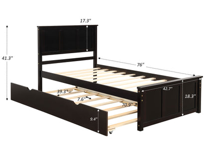 Platform Bed With Twin Trundle, Twin Size - Espresso