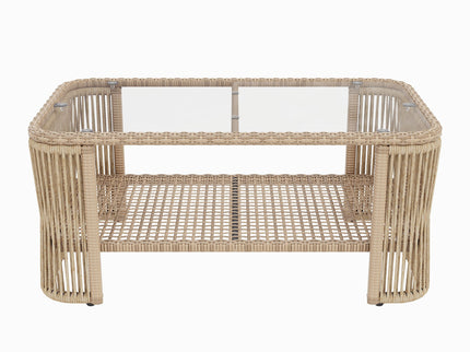 Outdoor Modular Conversation Sofa With Cushions And Coffee Table - Beige
