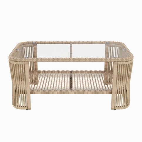 Outdoor Modular Conversation Sofa With Cushions And Coffee Table - Beige