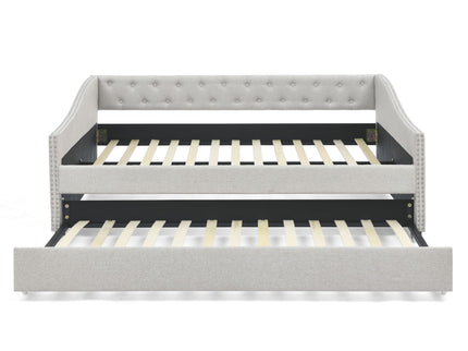 Upholstered Tufted Daybed With Drawers, Waved Arms