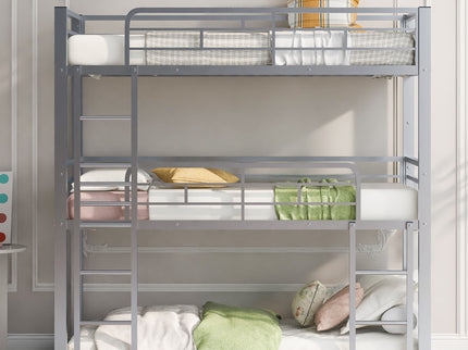 Triple Bunk Bed With Sturdy Construction And Space Saving Design