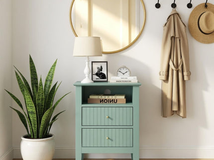 Fluted Nightstand With 2 Drawers