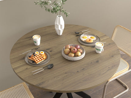 Round Dining Table For 2 - 4 People, Compact Kitchen Or Dining Room - Rustic Brown