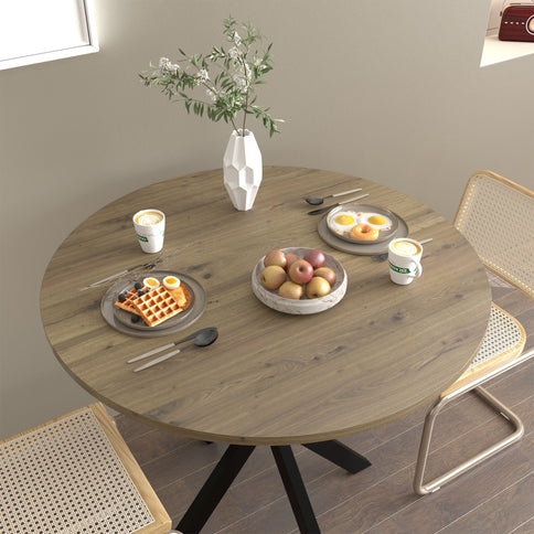 Round Dining Table For 2 - 4 People, Compact Kitchen Or Dining Room - Rustic Brown