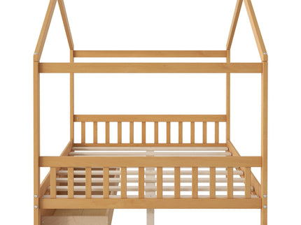 House Style Platform Bed With Headboard, Footboard, 2 Drawers, And Roof Design