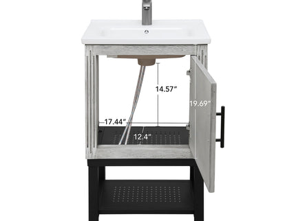 Modern Freestanding Bathroom Vanity With Ceramic Sink, Hot And Cold Faucet, 1 Door Cabinet & Open Shelf