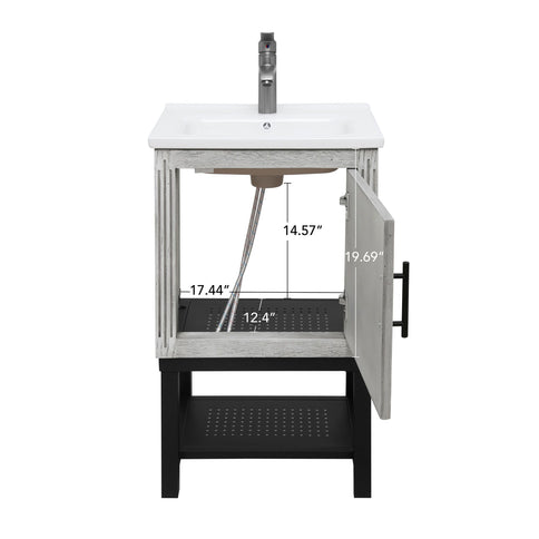 Modern Freestanding Bathroom Vanity With Ceramic Sink, Hot And Cold Faucet, 1 Door Cabinet & Open Shelf