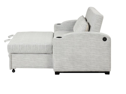 Pull Out Loveseat Sofa With Adjsutable Backrest, 2 Pillows, Cup Holders, USB Ports For Living Room