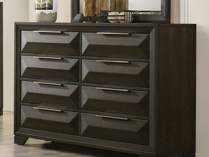 Dresser With Mirror Beveled Bracket Feet Handles 8 Drawers - Espresso