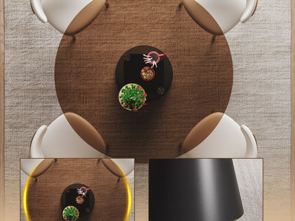 Round Dining Table - Black / Brown - Tempered Glass
