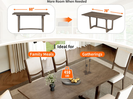 Rectangular Extendable Dining Table Set With 6 Upholstered Chairs
