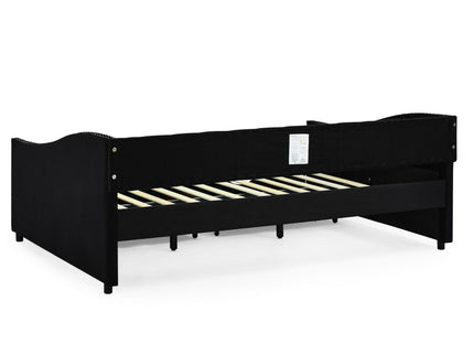 Upholstered Tufted Daybed With 2 Drawers, Waved Arms