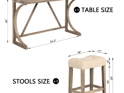 Bar Table Set With 3 Padded Stools