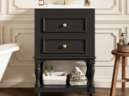 Retro Design Bathroom Vanity With Sink, 2 Drawer Storage Cabinet