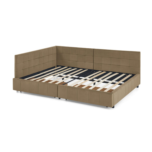 Storage Upholstered Tufted Bed Frame With Backrest And Armrests