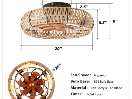 Flush Mount Ceiling Fan With Light Kit (Not Included Bulbs), Remote Control - Matte Black