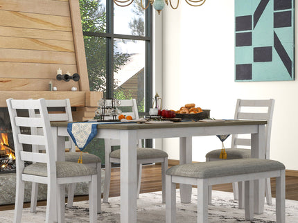 6 Piece Dining Set With 4 Upholstered Chairs & Bench - Brown / Whitewash