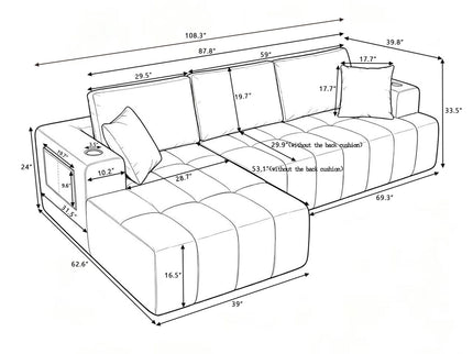 L - Shaped Sectional Sofa With Cup Holders & Side Pockets