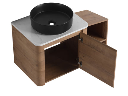 Wall Mounted Bathroom Vanity With Art Sink, 1 Storage Shelf, 2 Soft Close Doors