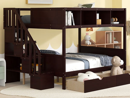 Bunk Bed With Shelfs, Storage Staircase And 2 Drawers