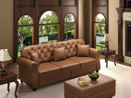 Upholstered Sofa With Nailhead Trim, Rolled Armrests With Ottoman