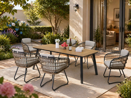 7 Piece Outdoor Patio Dining Set For 6, Chairs With Cushions And Table - Yellow