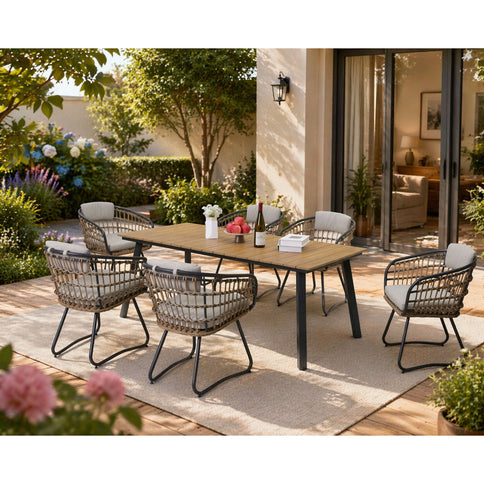 7 Piece Outdoor Patio Dining Set For 6, Chairs With Cushions And Table - Yellow