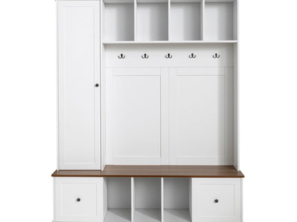 Hall Tree With Shoe Storage Bench, Entryway Coat Rack With 5 Hooks