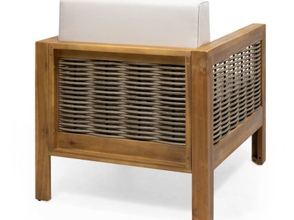 Outdoor 4 Seater Acacia Wood Chat Set With Wicker Accents And Cushions - Teak / Mixed Brown / Beige