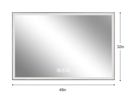 Modern LED Bathroom Vanity Mirror With Aluminum Frame, 45° Beveled Lights, Anti Fog - Silver