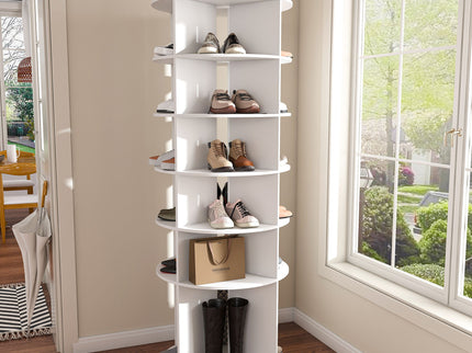 6 Tier Spinning Shoe Rack, Free Standing 360° Revolving Shoe Organizer - White