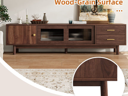 TV Stand With Sliding Doors And 2 Drawers For Living Room - Dark Brown