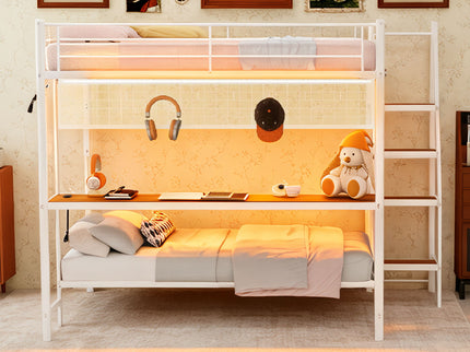 Bunk Bed With Built In Desk And LED Lighting
