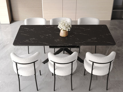 Extendable Dining Table Set With Curved Backrest Upholstered Chairs