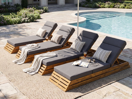Chaise Lounge Set With 4 Fold Cushion And Built In Headrest